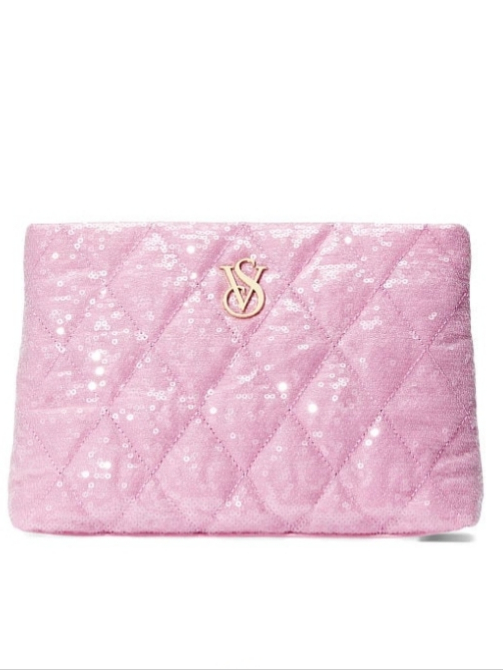 Victoria's Secret Pink Quilted Sequin Pouch Clutch Travel Glam Makeup Bag